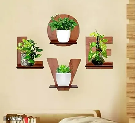 Designer Brown Wood Wall Hanging Wall Shelves Pack Of 4