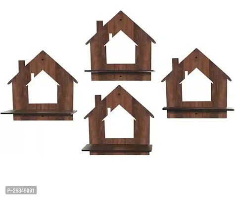 Designer Brown Wood Wall Hanging Wall Shelves Pack Of 4