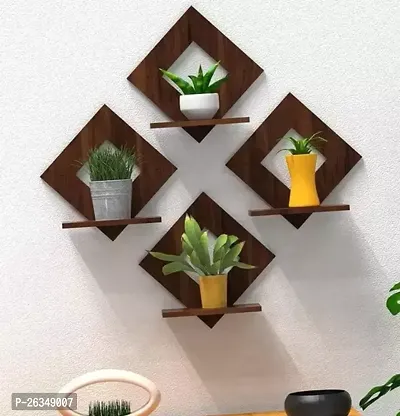 Designer Brown Wood Wall Hanging Wall Shelves Pack Of 4