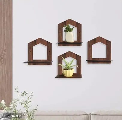 Designer Brown Wood Wall Hanging Wall Shelves Pack Of 4