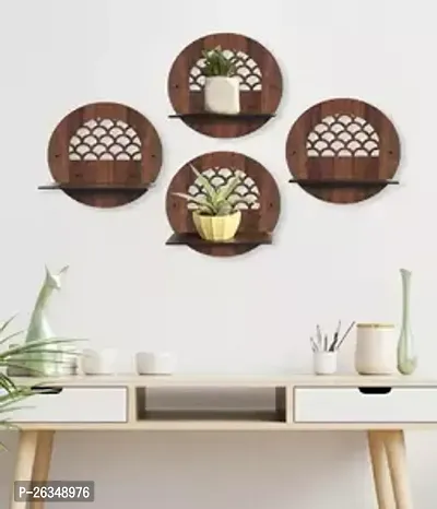 Designer Brown Wood Wall Hanging Wall Shelves Pack Of 4