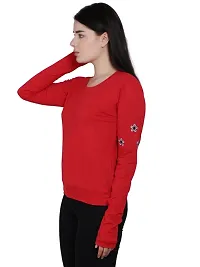 Regular Fit Women Tshirt with Embroidered in Red Color-thumb2