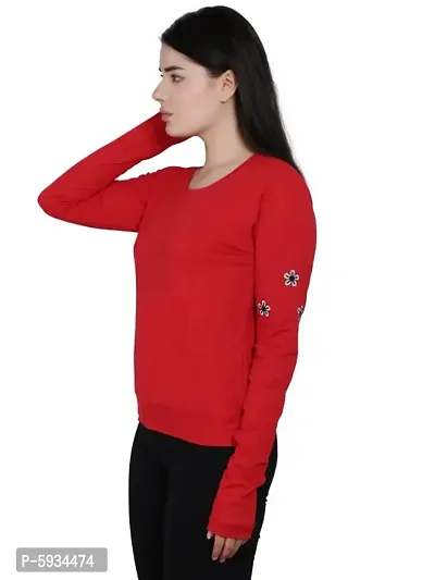 Regular Fit Women Tshirt with Embroidered in Red Color-thumb3