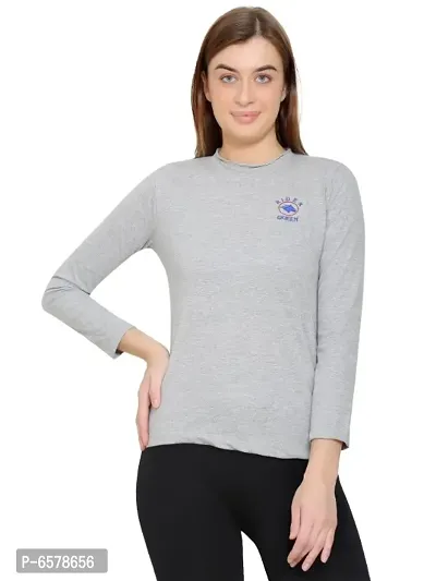 Womens Fashionable Tshirt Full Sleeves Round Neck in Grey Color