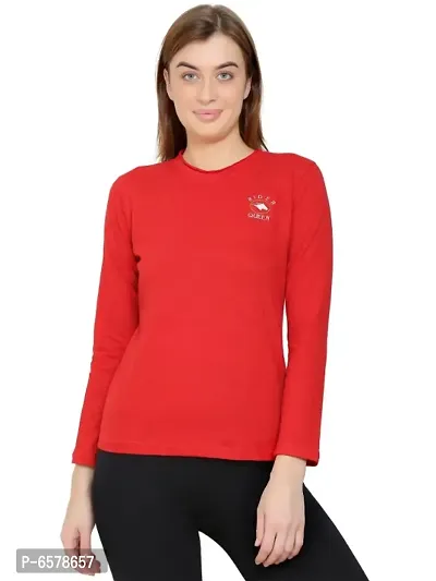 Womens Fashionable Tshirt Full Sleeves Round Neck in Red Color-thumb0