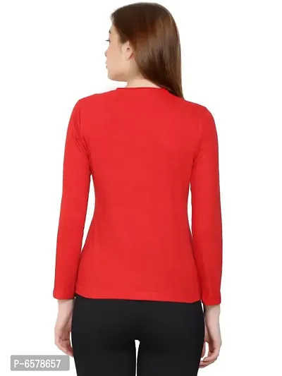 Womens Fashionable Tshirt Full Sleeves Round Neck in Red Color-thumb2