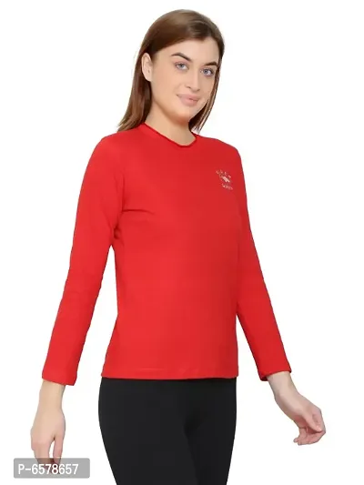 Womens Fashionable Tshirt Full Sleeves Round Neck in Red Color-thumb4