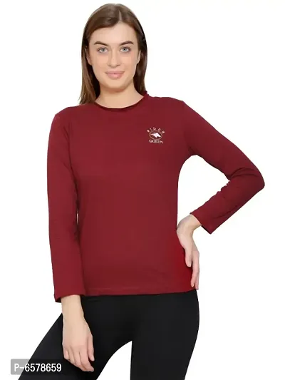 Womens Fashionable Tshirt Full Sleeves Round Neck in Maroon Color