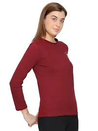 Womens Fashionable Tshirt Full Sleeves Round Neck in Maroon Color-thumb3