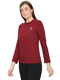 Womens Fashionable Tshirt Full Sleeves Round Neck in Maroon Color-thumb4