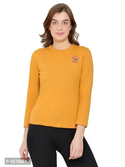 Womens Fashionable Tshirt Full Sleeves Round Neck in Yellow Color