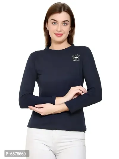 Womens Fashionable Tshirt Full Sleeves Round Neck in Navy Blue Color