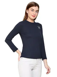 Womens Fashionable Tshirt Full Sleeves Round Neck in Navy Blue Color-thumb3