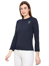 Womens Fashionable Tshirt Full Sleeves Round Neck in Navy Blue Color-thumb4