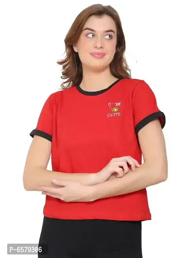 Womens Wear Half Sleeves Tshirt Round Neck in Red Color-thumb0