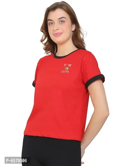 Womens Wear Half Sleeves Tshirt Round Neck in Red Color-thumb5