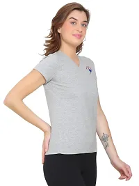 Womens Wear Half Sleeves Tshirt V-Neck in Grey Color-thumb3