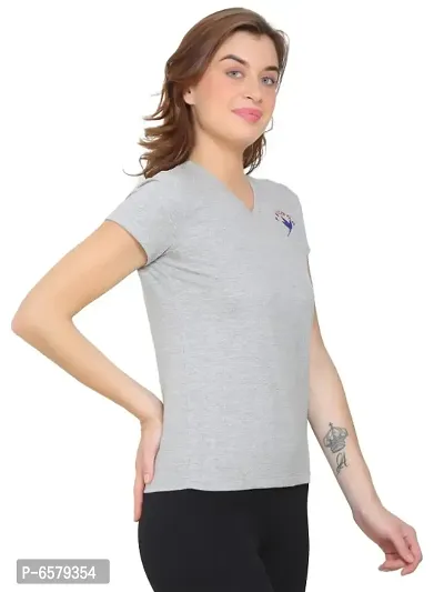 Womens Wear Half Sleeves Tshirt V-Neck in Grey Color-thumb4