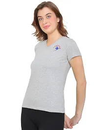 Womens Wear Half Sleeves Tshirt V-Neck in Grey Color-thumb4