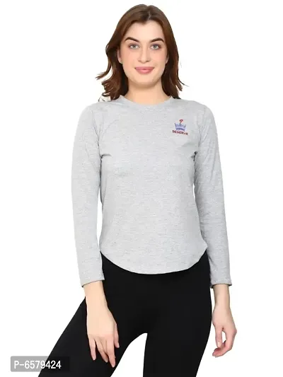 Womens Wear Full Sleeves Tshirt Round Neck in Grey Color