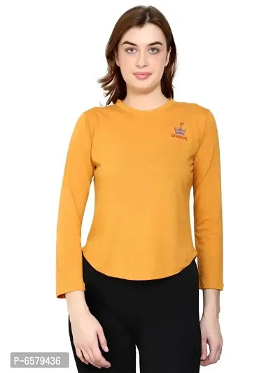 Womens Wear Full Sleeves Tshirt Round Neck in Yellow Color