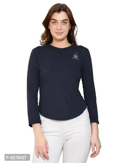 Womens Wear Full Sleeves Tshirt Round Neck in Navy blue Color