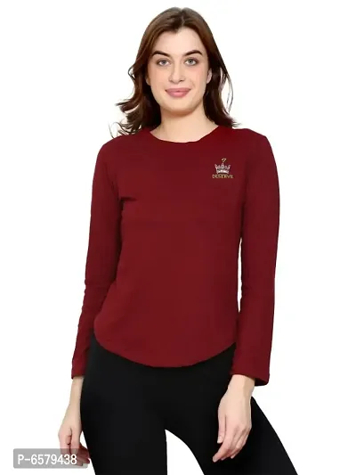 Womens Wear Full Sleeves Tshirt Round Neck in Maroon Color