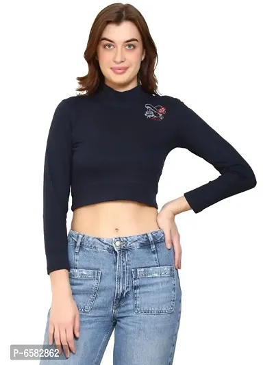 Womens Fashionable Tshirt/Top Full Sleeves Round Neck in Navy Blue Color