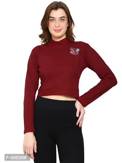 Womens Fashionable Tshirt/Top Full Sleeves Round Neck in Maroon Color-thumb0