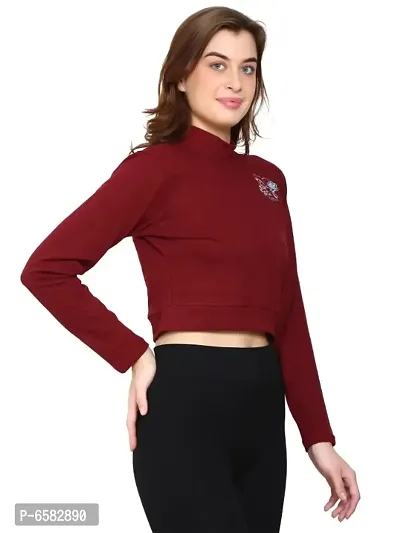 Womens Fashionable Tshirt/Top Full Sleeves Round Neck in Maroon Color-thumb4