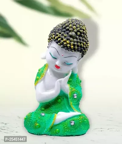 Attractive Green Decorative Handcrafted Resin Showpieces Of Monk Buddha Idol