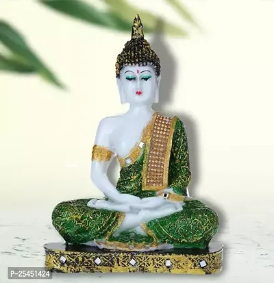 Attractive Handcrafted Resin Showpieces Of Monk Buddha Idol (Green)