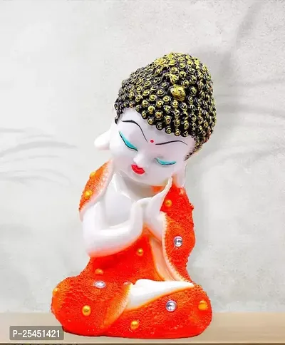 Handcrafted Resin Monk Buddha Idol For Good Luck (Orange)