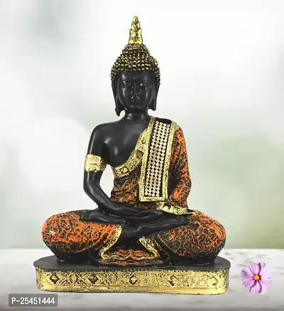 Theattractive Handcrafted Resin Showpieces Of Monk Buddha Idol (Black And Orange)-thumb0