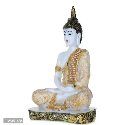 Attractive Handcrafted Resin Showpieces Of Monk Buddha Idol (White And Golden)-thumb0