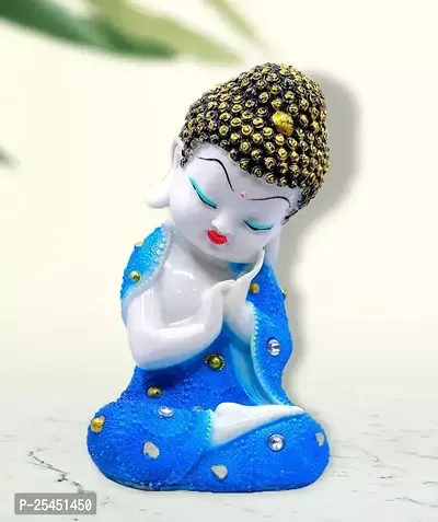 Handcrafted Decorative Little Baby Monk Buddha Idol For Good Luck (Blue)