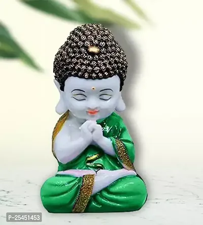 Handcrafted Little Baby Monk Buddha Idol For Good Luck (Dark Green)