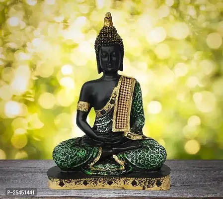 Attractive Handcrafted Resin Showpieces Of Monk Buddha Idol (Black And Green)