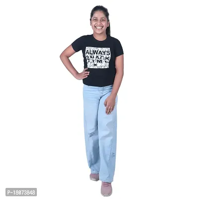 Trendy Cotton Blend T-Shirt for Girls | Half-Sleeves | Black | 12-13 Years