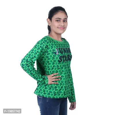 Mini Lily Cotton Full-Sleeves Green T-Shirt For Girl's-thumb2