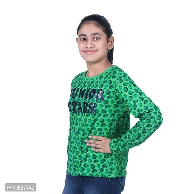 Mini Lily Cotton Full-Sleeves Green T-Shirt For Girl's-thumb3