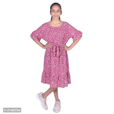 Mini Lily Pure Cotton Casual Print A-Line Frock For Girls | Pink | 12-13 Years | KIDS00111