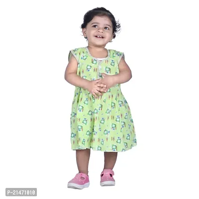 Mini Lily Pure Cotton Casual A-Line Frock For Baby Girls | Light Green | 2-3 Years | KIDS00121