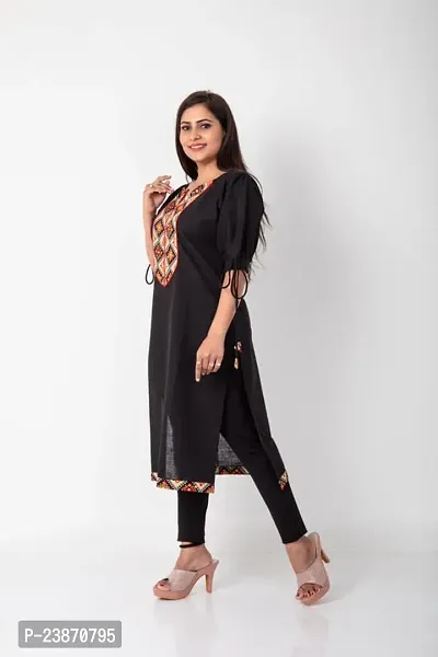 YPINKZ Round Neck Half Sleeves Slub Cotton Kurti for Women-thumb5