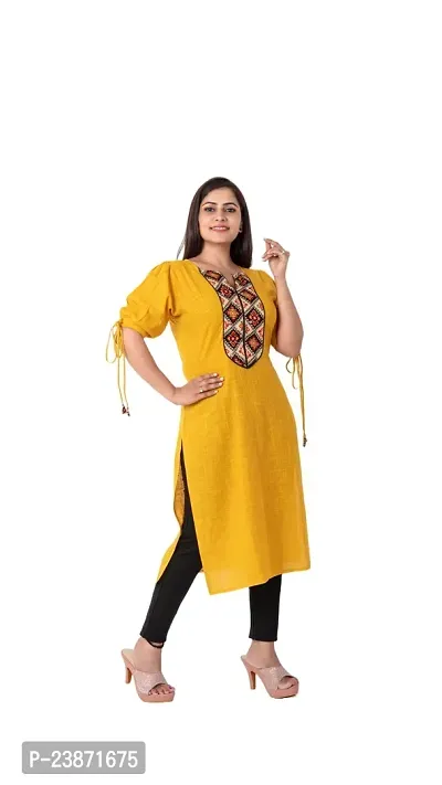 YPINKZ Round Neck Half Sleeves Slub Cotton Kurti for Women