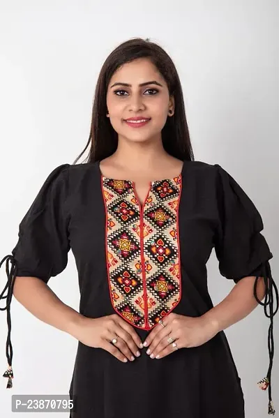 YPINKZ Round Neck Half Sleeves Slub Cotton Kurti for Women-thumb3