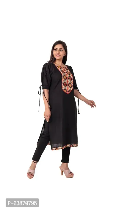 YPINKZ Round Neck Half Sleeves Slub Cotton Kurti for Women-thumb0