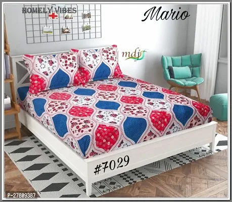 Comfortable Cotton 3D Printed King Bedsheet with Two Pillow Covers-thumb0