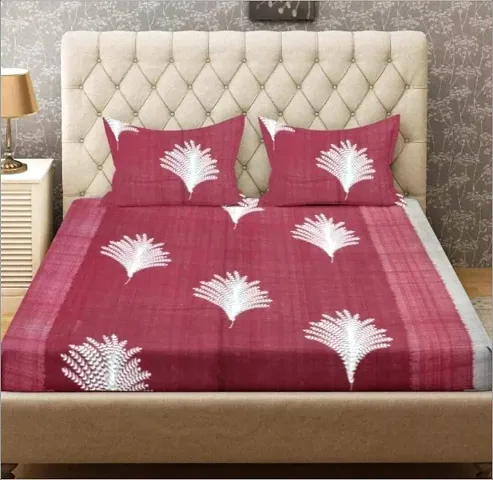 Vevique 200 TC 100% Cotton Floral Design Print Mix N Match Bedsheet for Double Bed with 2 Pillow Bed Cover | Maroon | Bedsheet Size - 90 * 100 inch | Pillow Size - 17 * 27 inch