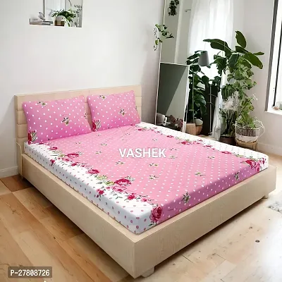 Comfortable Cotton 3D Printed King Bedsheet with Two Pillow Covers-thumb0